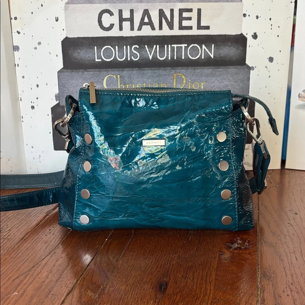 Hammitt Bryant Medium 2023 Season Exclusive - Dipped Teal Crinkled Patent RARE - Picture 1 of 14